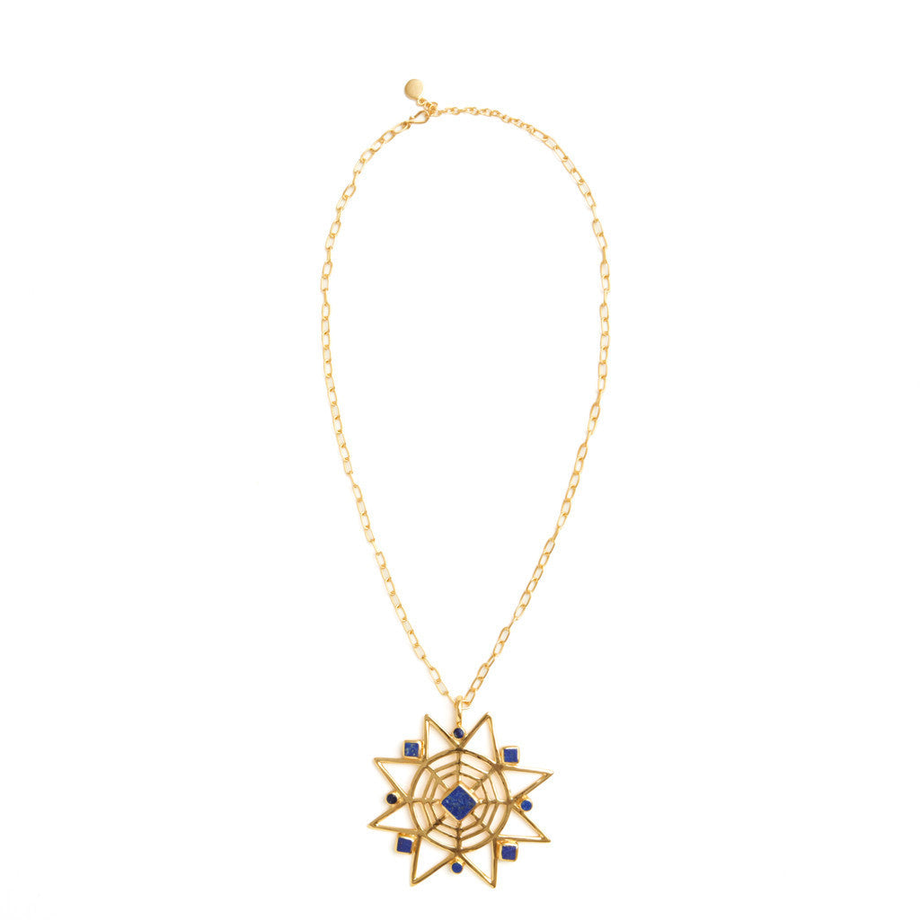 Gold Plate Star Necklace with Lapis - Afghanistan/India